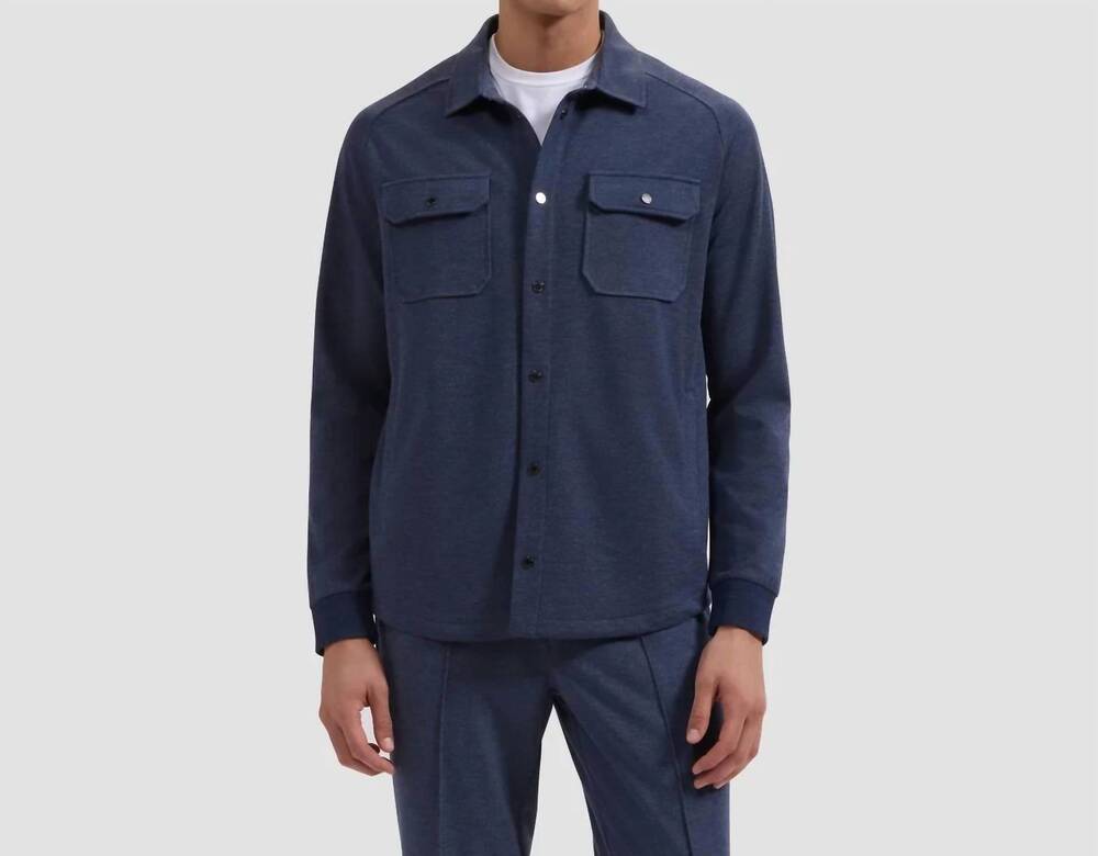NEW BUGATCHI UOMO soft touch melange knit shirt in navy
